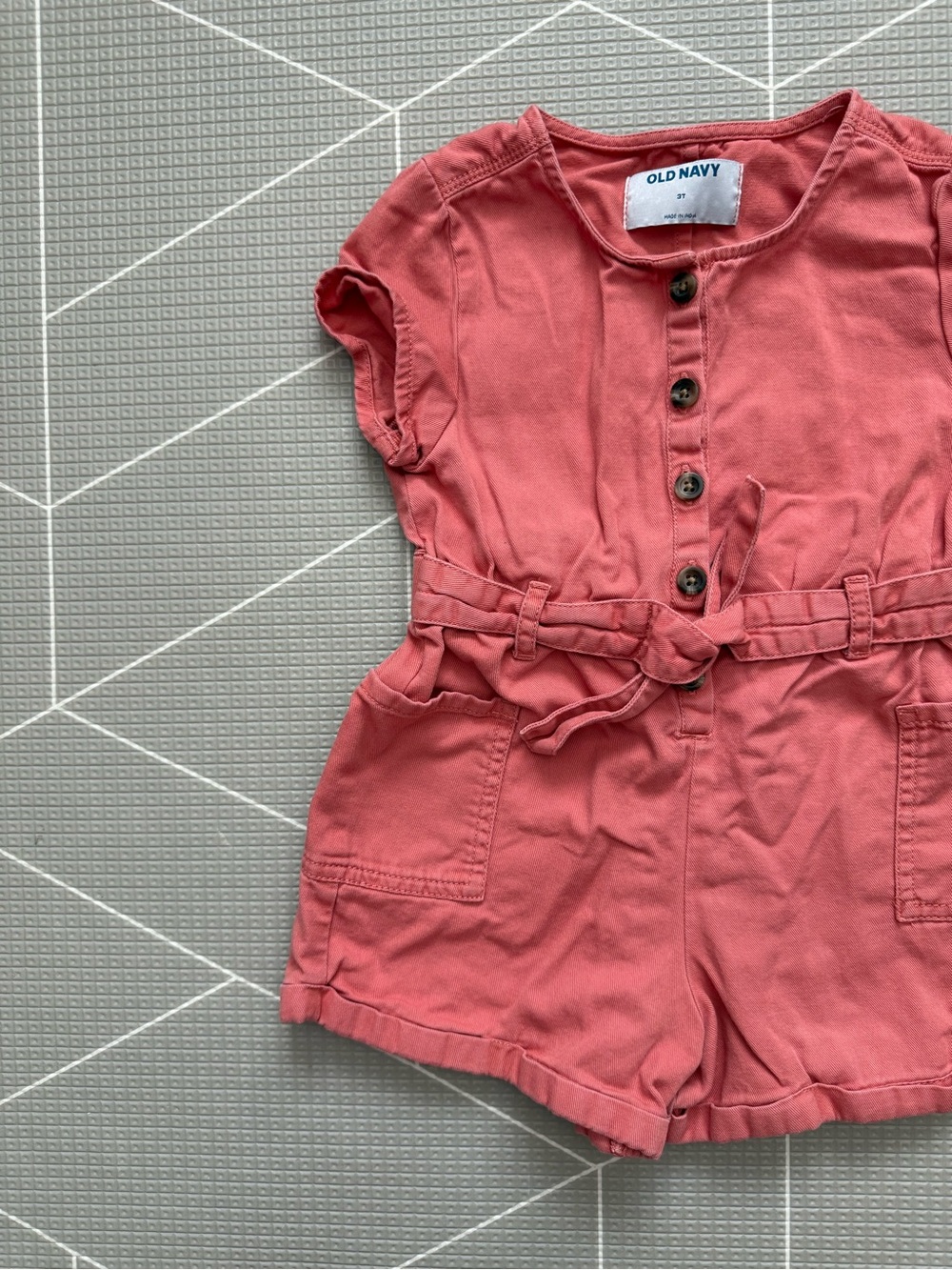 Old Navy|Baby Girl/toddler denim Coral Short sleeve button down Romper,3T•••Boho